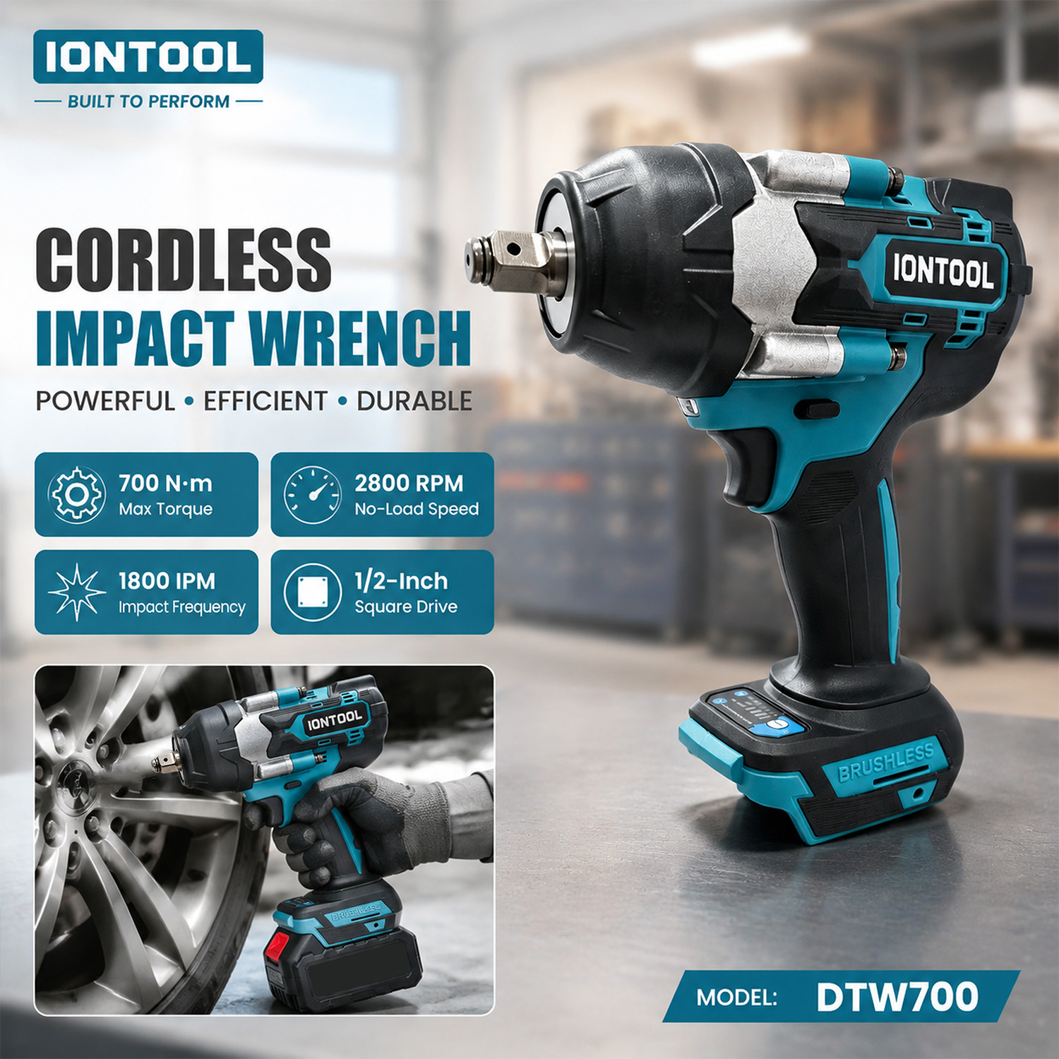Workshop Tools In Engineering - IONTOOL DTW700 Rutschfester Akku-Schlagschrauber 1/2