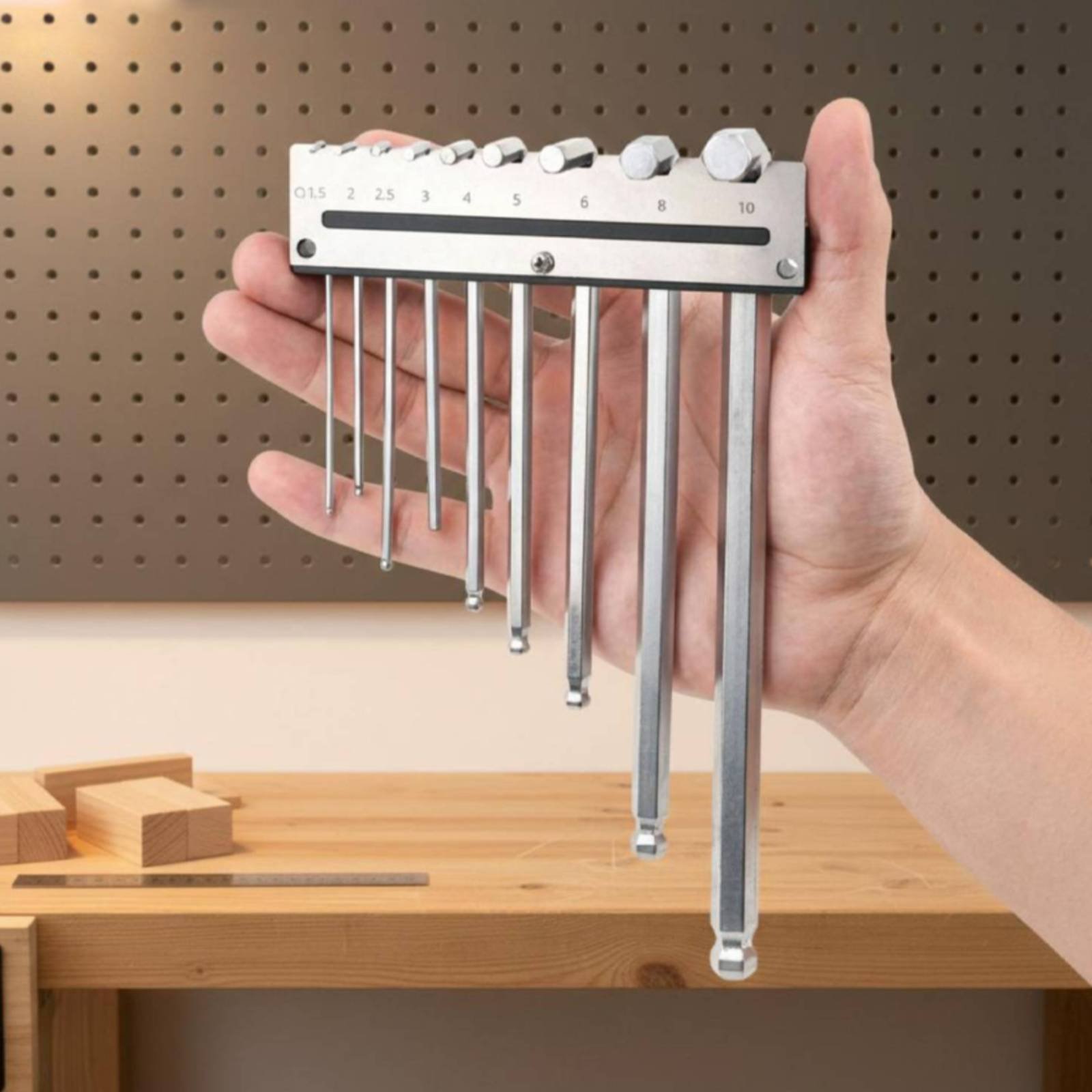 Workshop Tools Organizer - Wandmontierter Sechskantschlüsselhalter Metall-Lochblech-Schlüsselständer Inbusschlüssel-Organizer Einfach zu