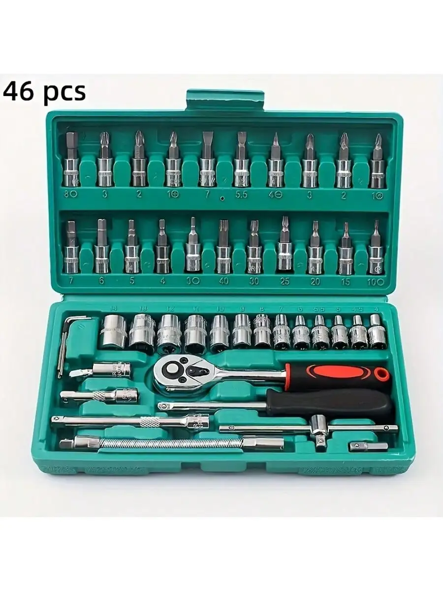 Tool Chest Cabinet - 46-teiliger 1/4-Zoll-Steckschlüsselsatz mit Ratsche, metrischem Steckschlüsselsatz